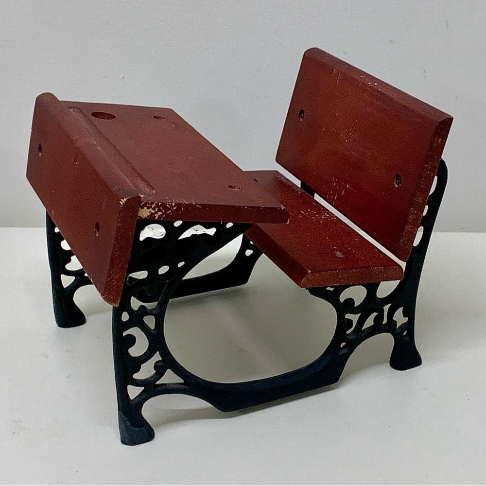 Vintage Solid Cast Iron Wood Miniature Victorian Style Old Fashioned School Desk